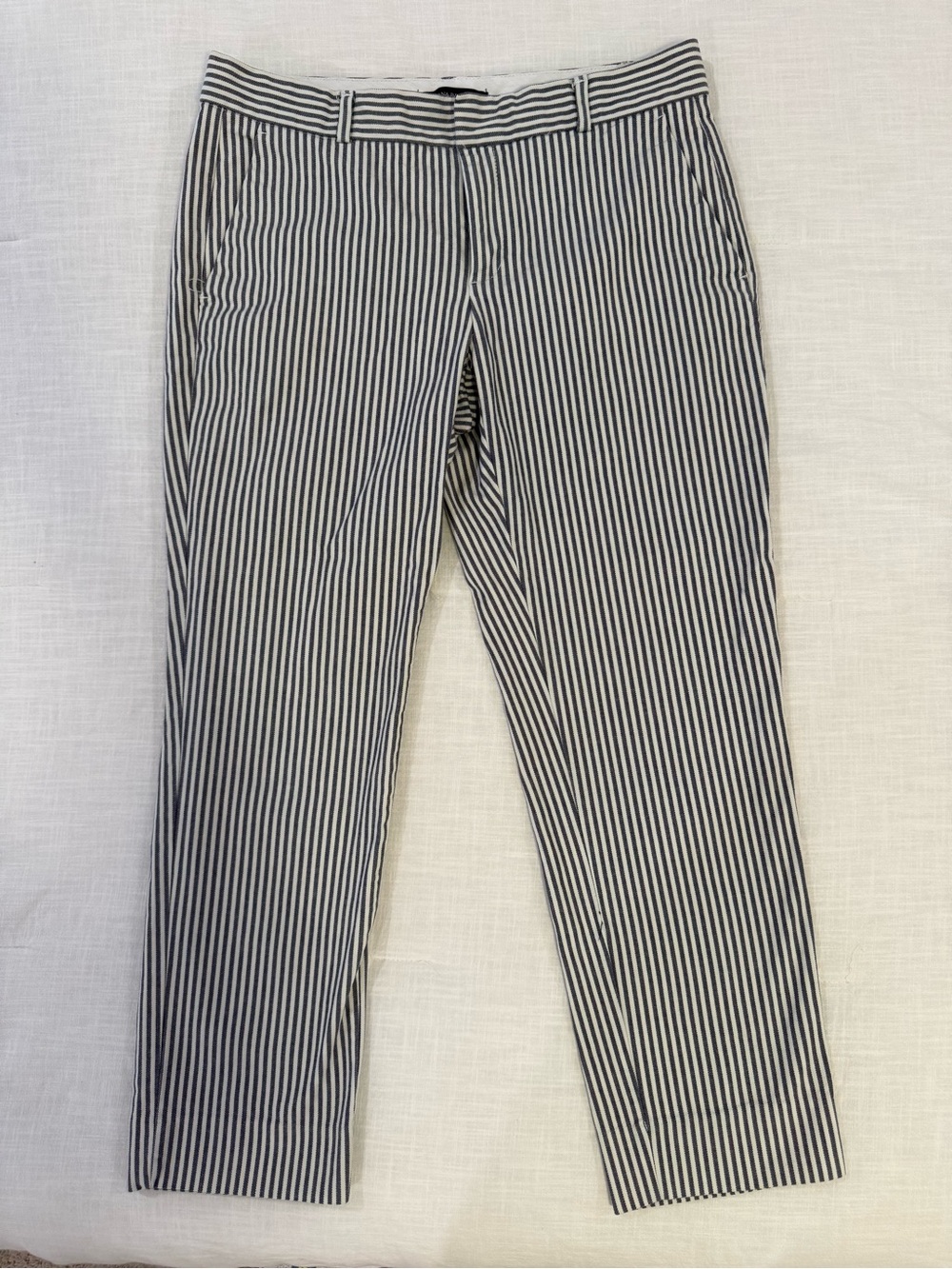 Banana Republic Navy and White Striped Cropped Pants